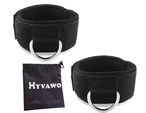 HYVAWO Neoprene Ankle Straps - Padded Fitness Cuffs for Cable Machines (Black, 2 Pack) - High Strength Gym Accessories
