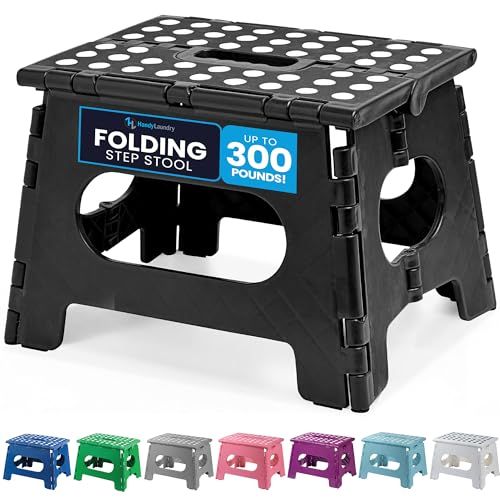 Handy Laundry Folding Step Stool: Sturdy & Safe for Adults & Kids - Easy One Flip Use for Kitchen, Bathroom, Bedroom (Black)