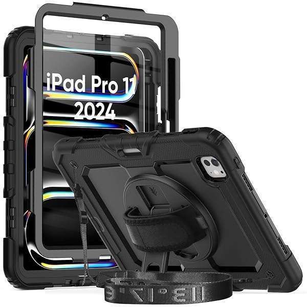 Herize iPad Pro 11 Case 2024: Shockproof Cover with Screen Protector & Pen Holder for 5th Gen A2836/A2837 - Black