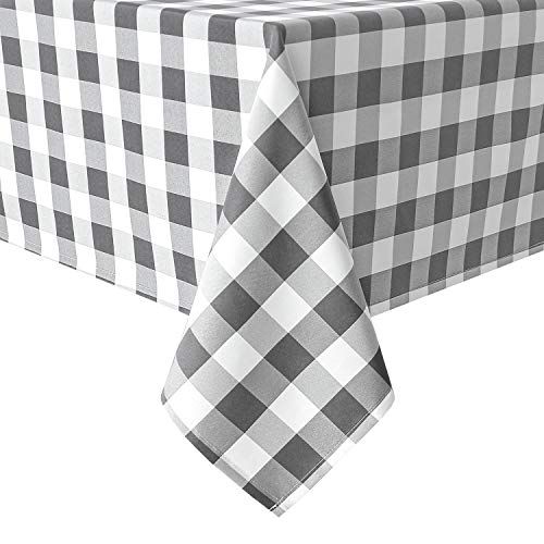 Stain Resistant Checkered Tablecloth - 54x54 Inch Waterproof Grey & White Gingham for Dining Room