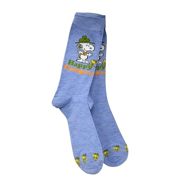 Shop High Point Design Snoopy Happy Camper Men's Crew Socks - Blue | Fun & Comfortable Footwear