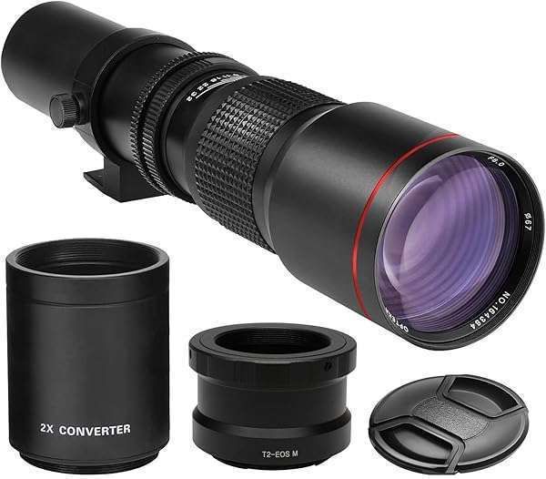 High-Power 500mm f/8 Telephoto Lens for Canon EOS Rebel & EOS M Series Cameras