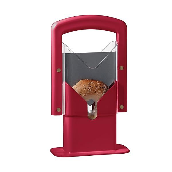 Hoan Original Bagel Guillotine Slicer - 9.25-Inch Universal Cutter in Red for Perfect Bagels Every Time
