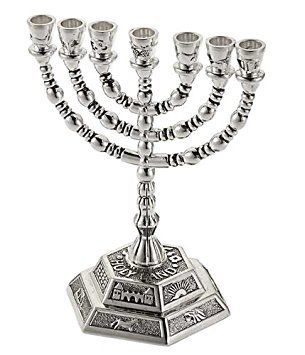 Shop Holy Land Gifts 4338 Menorah - 12 Tribes Silverplated 7 Branched 5 In. | Perfect for Home Decor & Gifts
