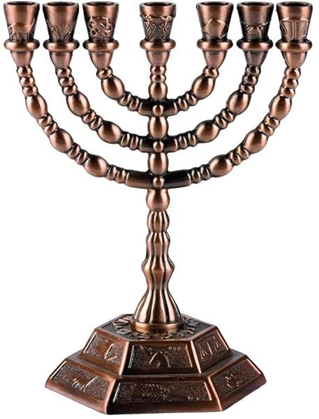 Shop 5-Inch Copper Menorah - 7 Branches & 12 Tribes of Israel | Holy Land Market Jewish Candle Sticks