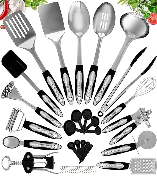 Home Hero 41 Pcs Stainless Steel Kitchen Utensils Set - Nonstick, Heat Resistant Essentials for Every Cook