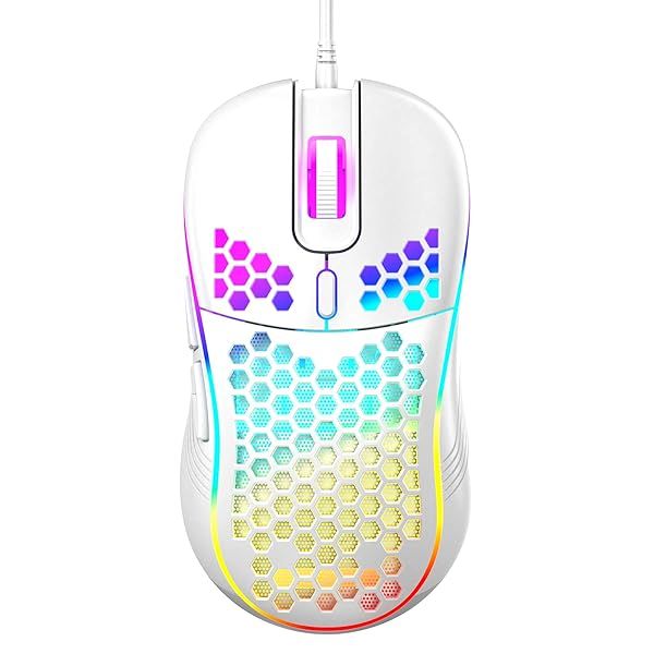 Lightweight Honeycomb Wired Gaming Mouse with RGB, 7200 DPI & Ergonomic Design for PC & Laptop Gamers - Ceramic White