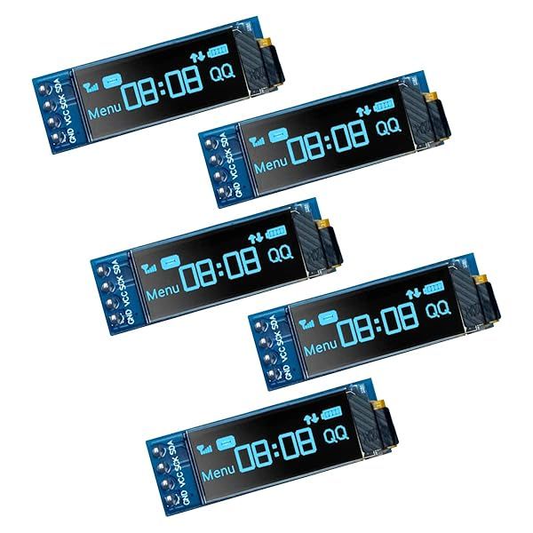 Hosyond 5 Pcs 0.91 Inch I2C OLED Display Module for Arduino & Raspberry Pi - Blue Screen, 3.3V-5V Compatible