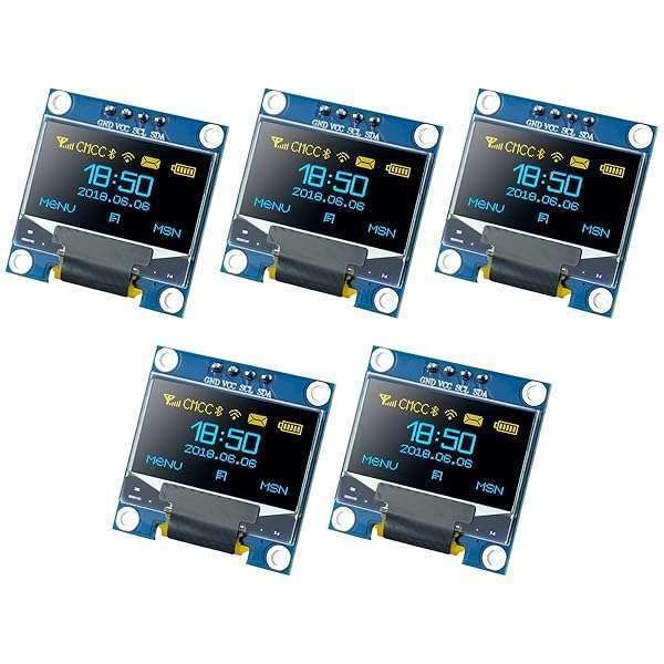 Hosyond 5 Pcs 0.96 Inch OLED Display Module 128x64 for Arduino & Raspberry Pi - SSD1306 Mini Screen (Blue & Yellow)