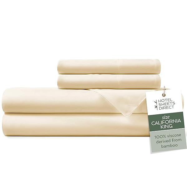 Luxury Cooling Bamboo Bed Sheet Set - California King, 4 Pieces, Light Yellow, Moisture-Wicking & Breathable with 2 Pillowcases