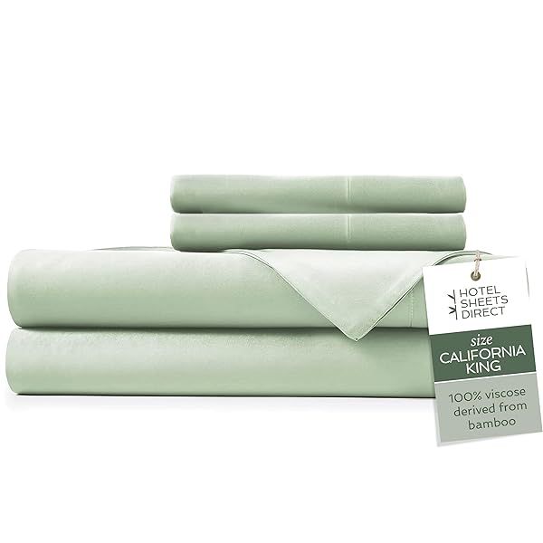 Luxury Cooling Bamboo Bed Sheet Set - California King, 4 Pieces, Light Green, Moisture-Wicking & Breathable with 2 Pillowcases