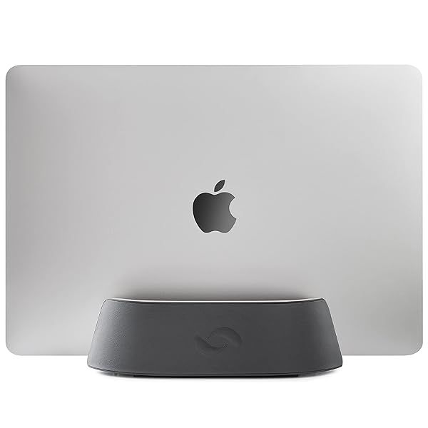 Adjustable Vertical Laptop Stand for MacBook & Laptops - HumanCentric Black Leather Holder for Desk