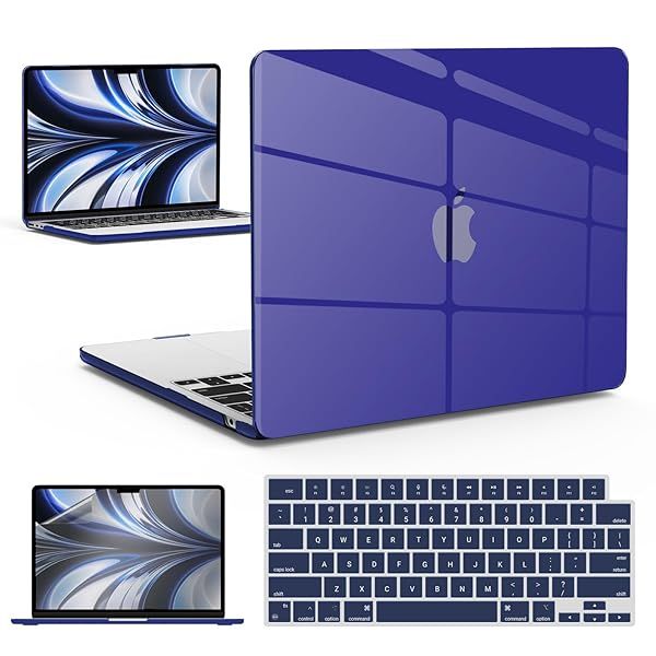 IBENZER Hardshell Case Keyboard Cover Screen Film for 2022 2023 2024 2025 MacBook Air 13 inch Crystal Navy Blue KK-CYNV+2