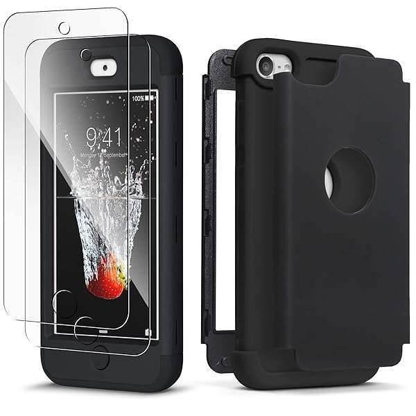 IDWELL iPod Touch 7th Gen Case with 2 Screen Protectors - Heavy Duty Shockproof Protection for 5/6/7 Models, Black