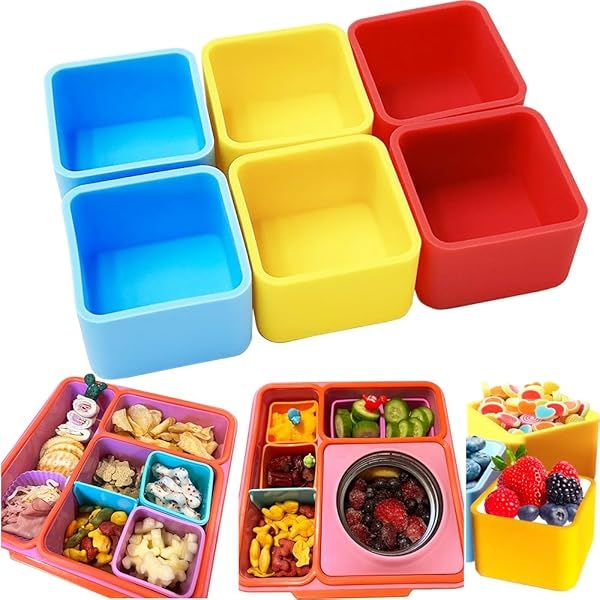 IELEK Silicone Lunch Box Dividers for Kids Bento Box Containers in Purple Red and Blue
