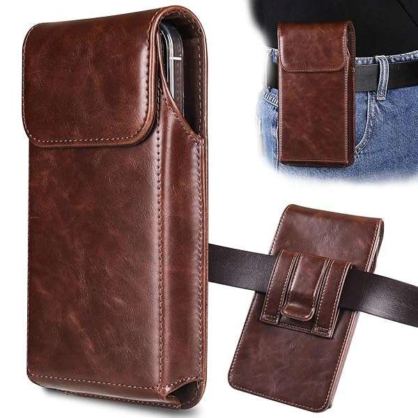 INGIDO Premium Leather Holster for iPhone 16/15/14/13 Pro Max & Plus - Stylish Belt Clip Case in Coffee Color