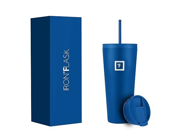 IRON FLASK Classic Tumbler 2.0 with 2 Lids Vacuum Insulated Stainless Steel Water Bottle Double Walled Travel Mug Cobalt 24 Oz