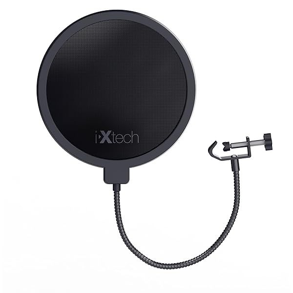 IXTECH Pop Filter for Mic Microphone, Blue Yeti Mic Pop Filter Dual Layered Wind Pop Screen with a Flexible 360 Degree Gooseneck Clip Stabilizing.