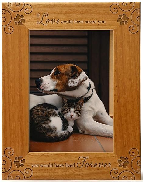 Pet Memorial Picture Frame Engraved Natural Wood for 5x7 Vertical Portrait Keeps Memories Alive for Animal Lovers