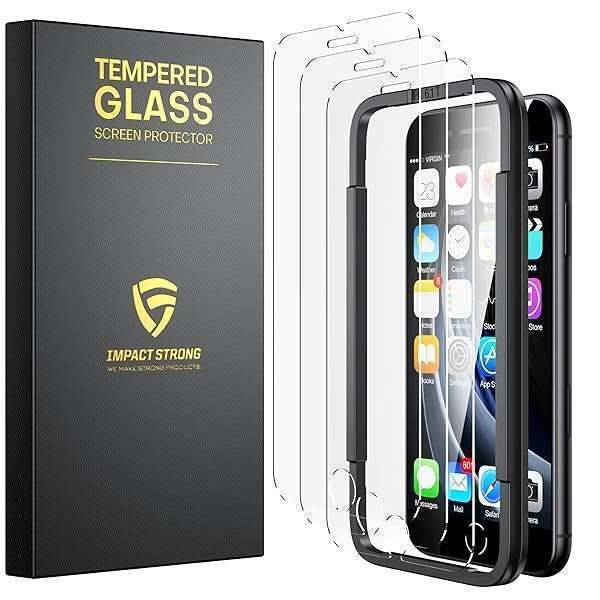 ImpactStrong Shatterproof Tempered Glass Screen Protector for iPhone 8/7/6s/6 - 9H Hardness, Easy Install, Bubble Free, 3-Pack