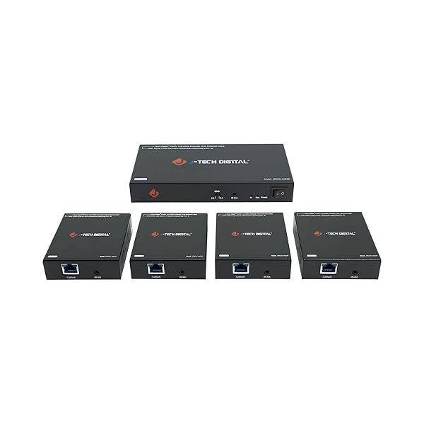 J-Tech Digital HDMI Extender Splitter 1x4: 164ft Over Cat5e/6 with PoC, IR Control & EDID Switch