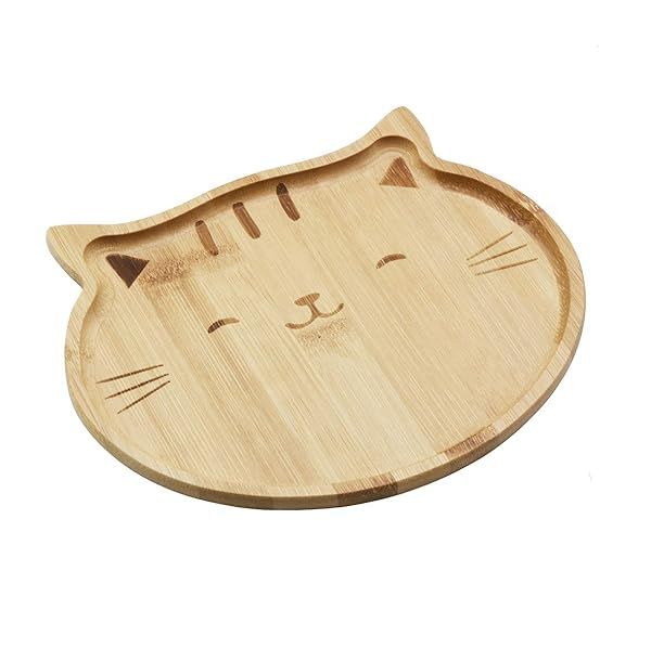 JB Home Collection Bamboo Cat Shape Food Plate Eco-Friendly 7x6.5 for Snacks Appetizer Fruit Vegetable Perfect for Picnics and Parties