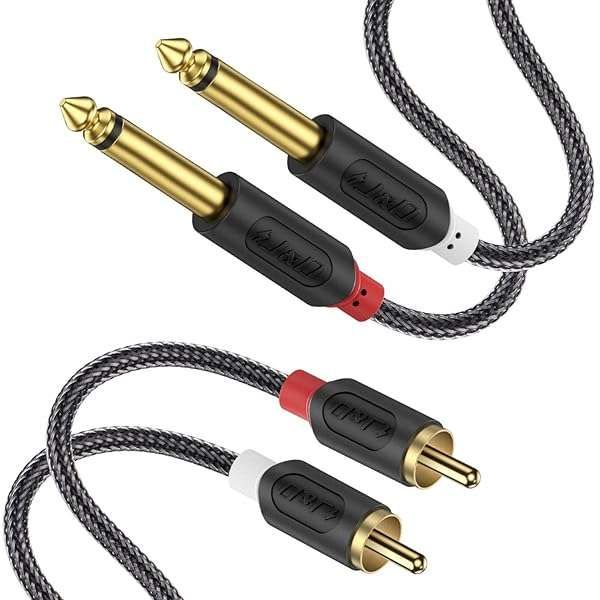 J&D 6ft RCA to 1/4 Audio Cable - Gold Plated Dual 1/4 TS to RCA Interconnect for Superior Sound Quality