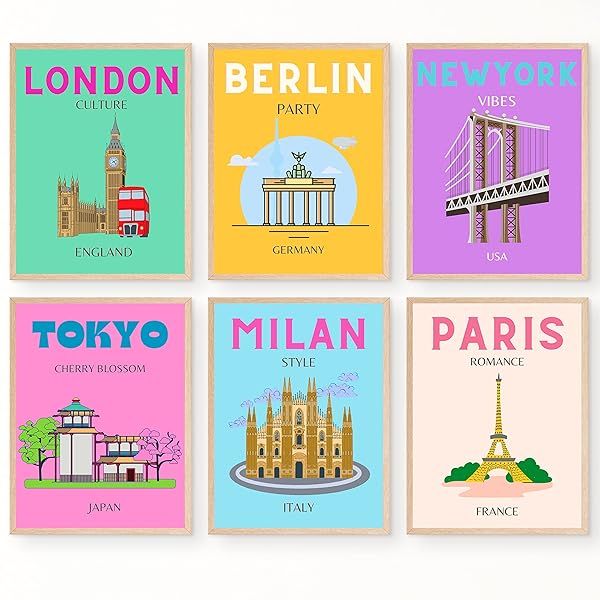 JUJU'S VIBES: Colorful Preppy Room Decor & City Posters for Teen Girls' Bedrooms & Dorms