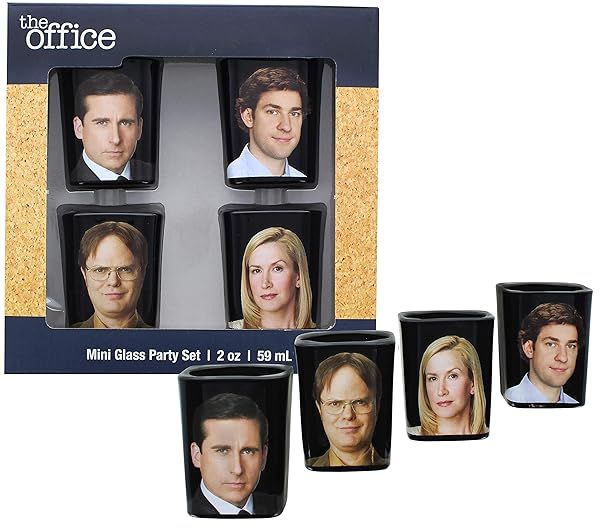 Just Funky The Office Collectible Shot Glass Set of 4 Featuring Michael Jim Dwight Angela 2 Ounce Drinking Game