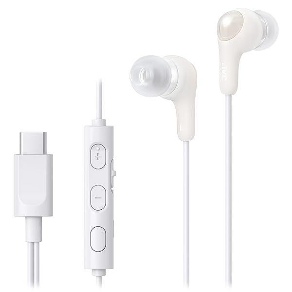 JVC Gumy Connect USB-C Wired Earbuds: Delay-Free Sound for Gaming & Videos, Built-in DAC, 9.2mm Neodymium Drivers - HAFR9UCW
