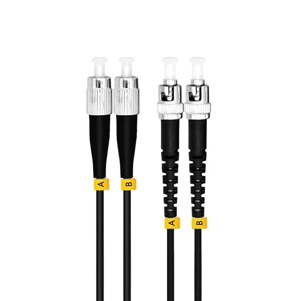 Jeirdus 15M 50FT FC to ST 10G OM3 Outdoor Armored Duplex Fiber Optic Cable Jumper - High-Speed Multimode Patch Cord