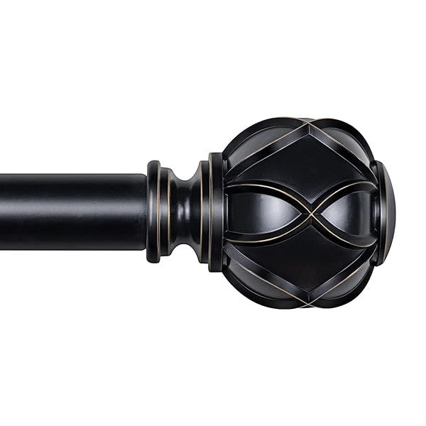 KAMANINA 1 Inch Telescoping Curtain Rod 36 to 72 Inches Black Drapery Rods with Netted Texture Finials for Windows 24 to 68 Inches