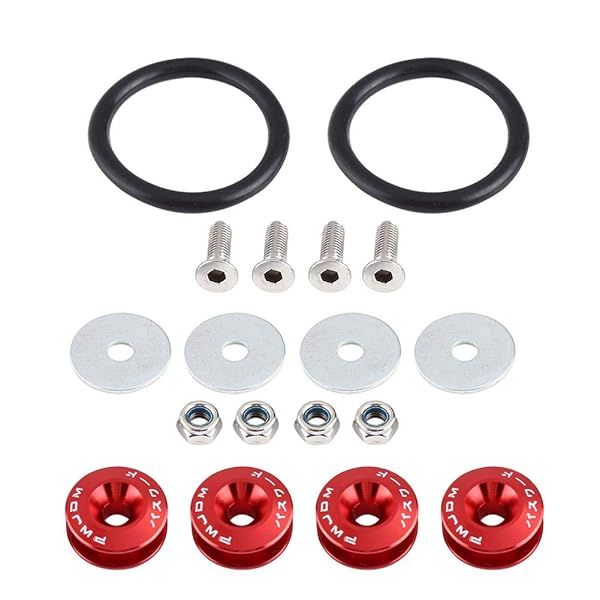 KIMISS Car Aluminium Alloy Bumper Holder Washer Bolt Engine Bay Dress Up Kit Quick Release Fastener Red