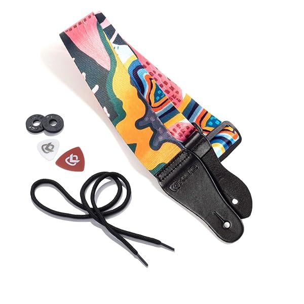 Shop KLIQ Vintage Woven Guitar Strap - Free Strap Locks, Picks & Lace | Artist Series 'Anemone' for Acoustic & Electric Guitars