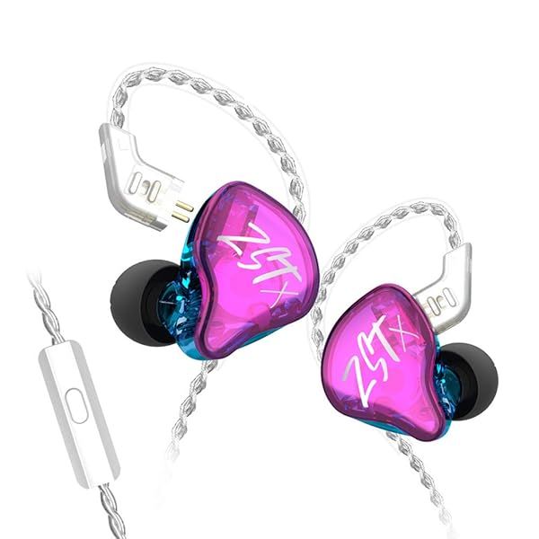 KZ ZST X in-Ear Monitors, Upgraded Dynamic Hybrid Dual Driver ZSTX Earphones, HiFi Stereo IEM Wired Earbuds/Headphones with Detachable Cable for Musician Audiophile (with Mic, Purple)
