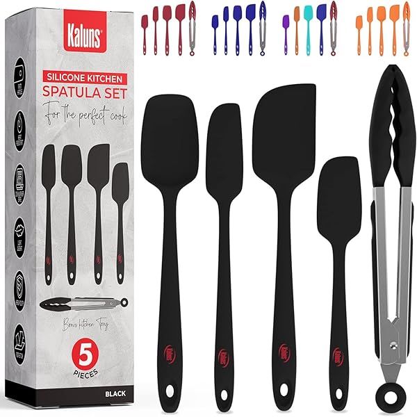 Kaluns Silicone Spatula Set: 4 Heat-Resistant, Nonstick Spatulas & Bonus Tongs - Dishwasher Safe & BPA Free!