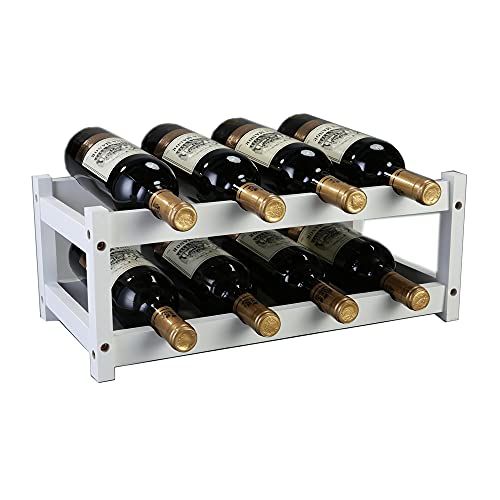Stylish Kework 8-Bottle Bamboo Wine Rack - 2 Tier Tabletop Display for Elegant Wine Storage