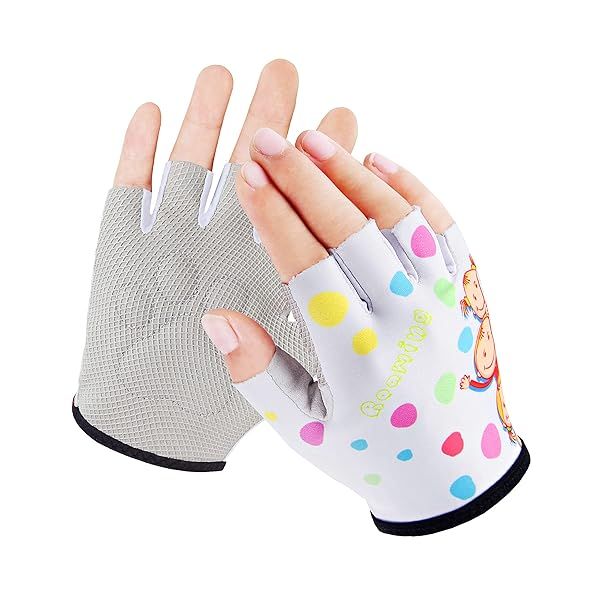Kids Half Finger Gymnastics Gloves for Ages 1-9 | Grip Control for Climbing, Biking & Outdoor Sports (White, M)