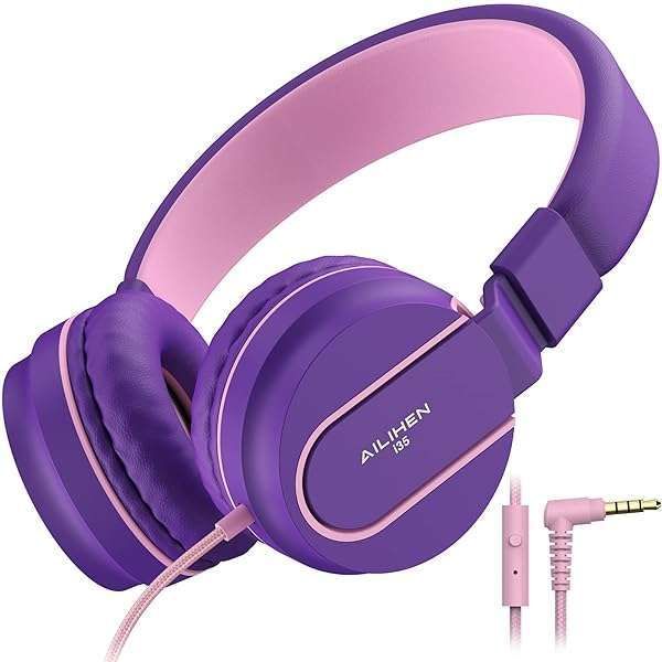 AILIHEN I35 Kids Headphones: Safe 93dB Volume, HD Mic, Foldable Design for School & Tablets (Pink Purple)