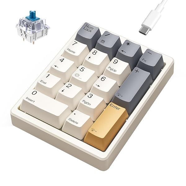 Buy Kisnt Mechanical Numpad: 17-Key Wired USB Numeric Keypad with Hot-Swappable Blue Switch & White Backlit PBT Keycaps