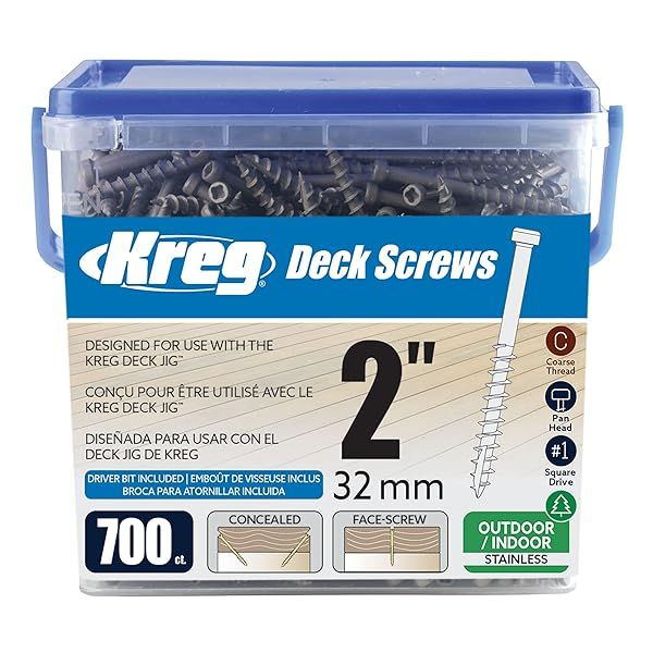 Buy Kreg SDK-C2SS-700 Stainless Steel Deck Screws - 2-Inch, #8 Coarse Thread, Compact Head (700 Count) for Durable Decking