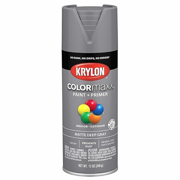 Krylon COLORmaxx Spray Paint & Primer - Matte Deep Gray 12oz for Indoor/Outdoor Use