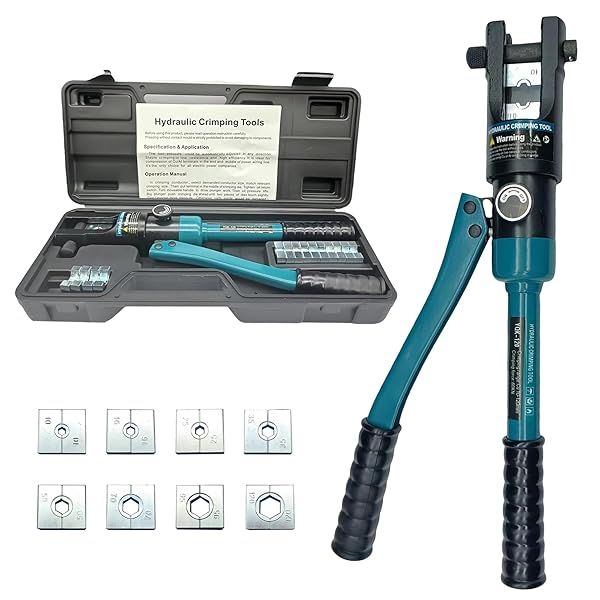 LANGLIER Hydraulic Crimping Tool and Cable Cutter 10 US TON 14/0 MCM Electrical Terminal Wire Tool Kit with 8 Die YQK-120