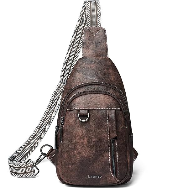 LATMAP 7L Leather Sling Bag for Women and Men Anti Theft Crossbody Backpack Travel Daypack Fanny Pack in Coffee Color