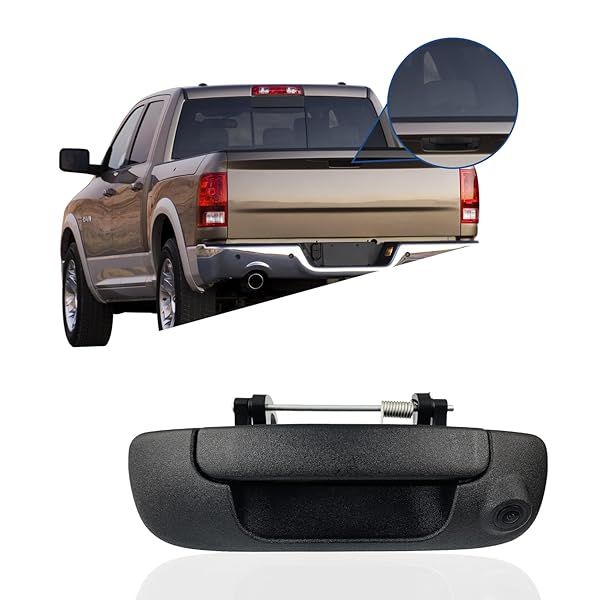 LEADSIGN Replacement Tailgate Handle with Backup Camera for Dodge Ram 1500 2500 3500 Waterproof RCA Plug Parking Guideline 2002-2009