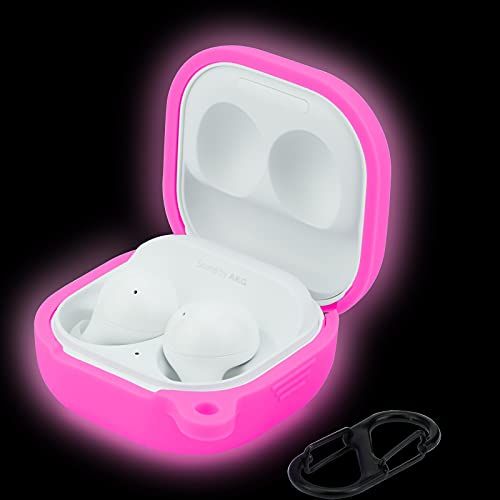 LEFXMOPHY Pink Silicone Case for Galaxy Buds Live & Buds FE/Pro/2 - Glow in the Dark Protective Sleeve for Women