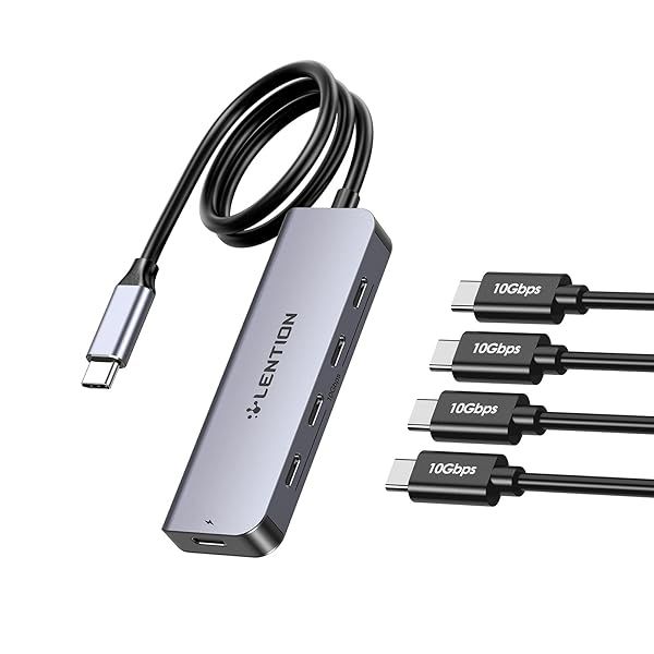 LENTION 2FT USB C Hub with 4 USB-C 3.2 Gen 2 Ports 10 Gbps 100W PD Charging for MacBook Pro Mac Air iPhone 15 16 and More Space Gray