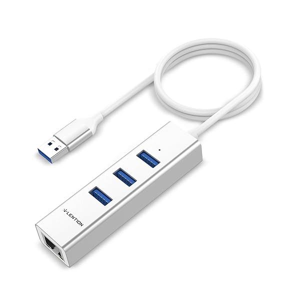 Lention 3 Port USB 3.0 Hub with Gigabit Ethernet Adapter for MacBook Air Pro iMac Surface Chromebook Ultra Slim Silver