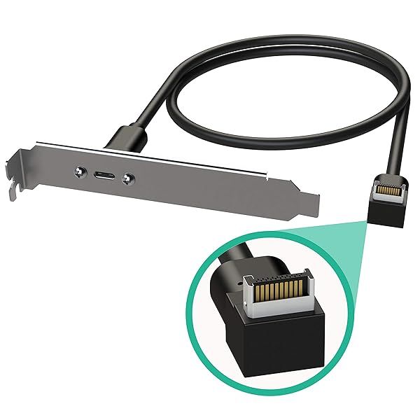 LINKUP USB 3.2 Gen 2x2 20Gbps Internal Panel Cable - 20-Pin A-Key to USB-C Female Adapter with PCI Bracket - 100cm Right Angle
