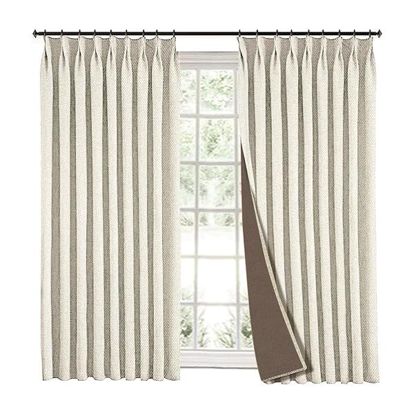 LIYAXUN 84 Inch Pinch Pleat Curtains Custom Faux Linen Blackout Drapes for Window Decor 85 Percent Blackout Privacy Protection Beige